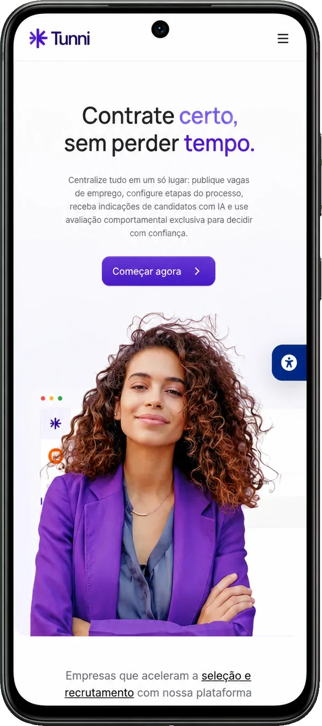 Site da Tunni aberto no celular, na tela inicial de contratação